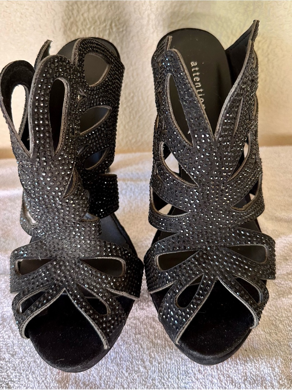 Attention Black Crystal Cutout Heeled Sandals